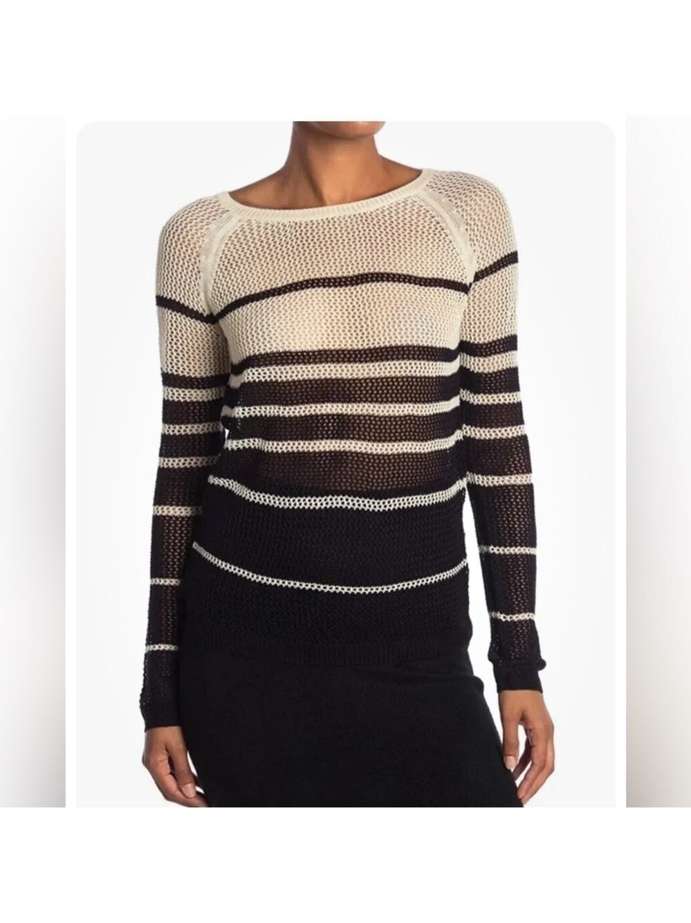 BCBG MAXAZRIA Open knit Striped Sweater